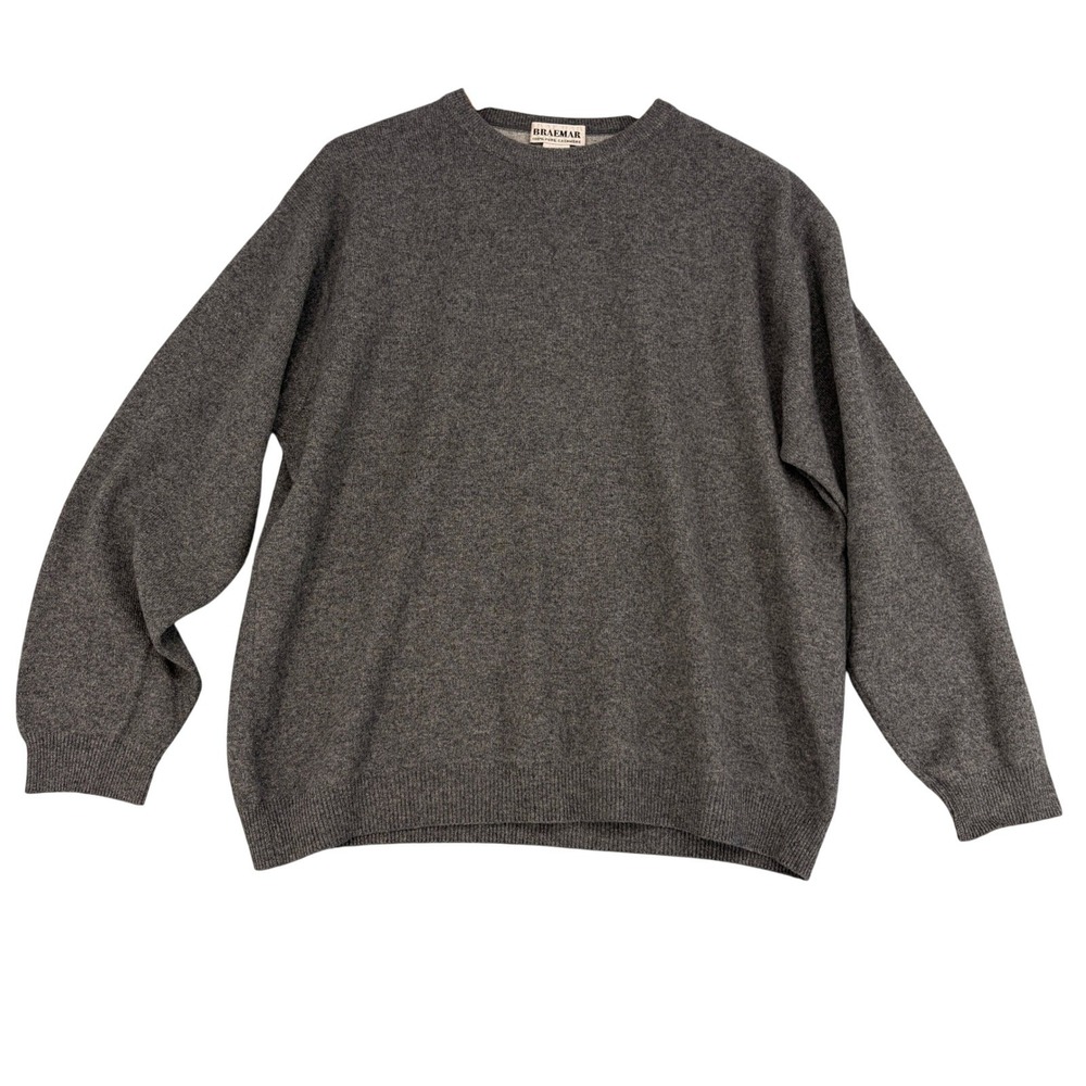Vtg Braemar 100% Pure Cashmere Crewneck Sweater Gray XL Relaxed Fit Luxury Knit